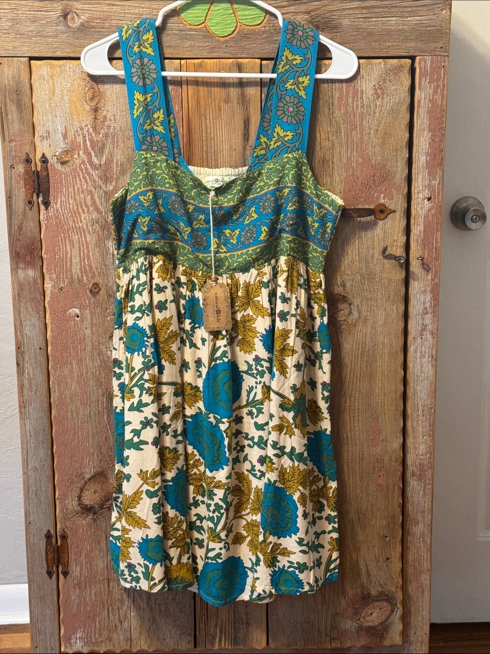 Natural Life Medium Blue, green, gold Floral Boho Sundress, New! - Picture 4 of 16